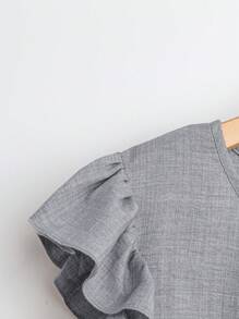 SHEIN LUNE 2件套女士度假休闲纯色盖袖上衣和裤子 - 灰色 - 查看 4