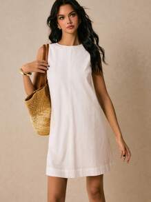 Poéselle Vestido mini de unicolor sin mangas, casual de verano para mujer - Blanco - Ver 5