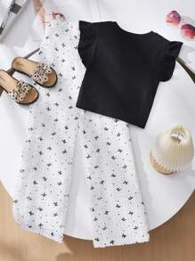 Mädchen Lässig strukturierte bequeme Mode Schmetterling Muster Stickerei Strick Set