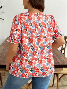 EMERY ROSE Women's Casual Bohemian Style Square Neck Short Sleeve Printed Blouse, Summer