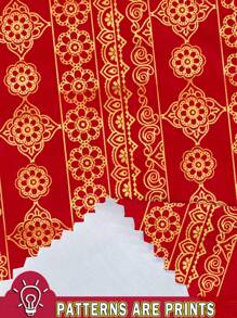 SHEIN Vestido de manga larga con estampado geométrico elegante para niña, de estilo dulce con lazo y estampado de dibujos animados, adecuado para otoño/invierno, combina con vestidos de Ramadán