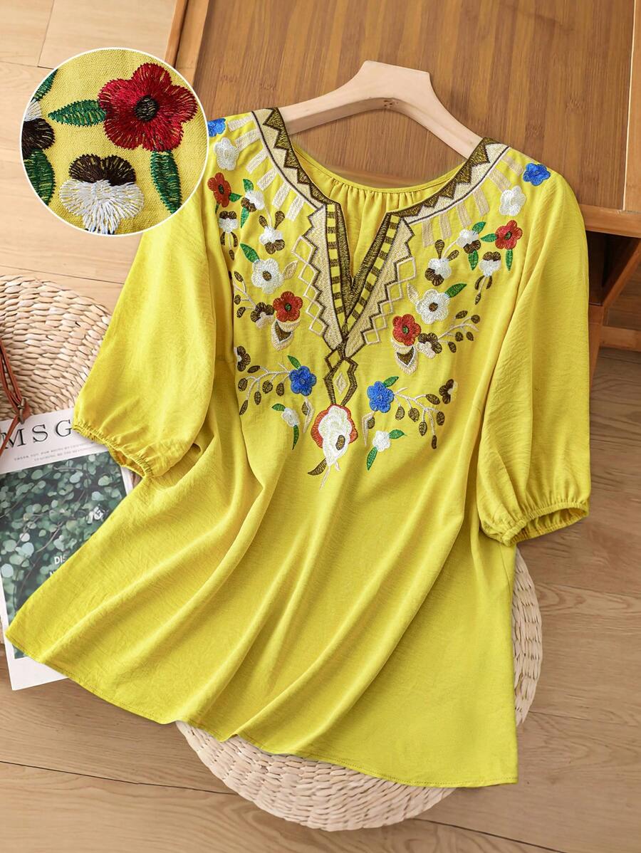 Linhara Áo cánh thường ngày thêu nhiều họa tiết cỡ lớn cho nữ - Màu vàng - Xem 1