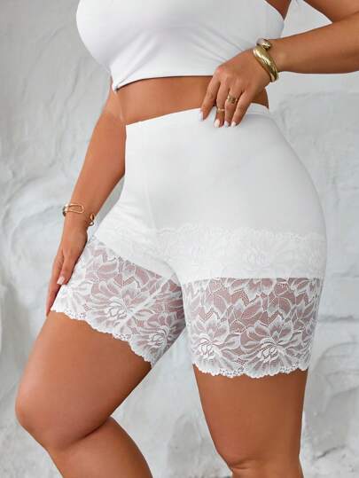 Elenzga Plus Size Women Casual Minimalist Leisure Leggings With Contrast Lace, Soft & Comfy Fabric
