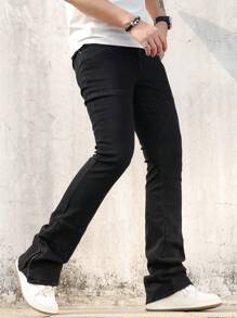 Manfinity Homme Men's Slim Fit Denim Hoof Shape Pants, Minimalist & Fashionable For Summer