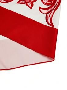 SHEIN Clasi 2 Pieces Set: Plus Size Women Printed Bodysuit & Printed Skirt Fall Cloth For Women - Red and White - View 8