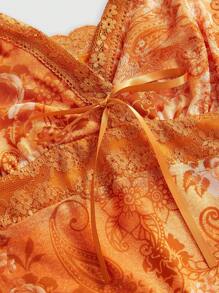 ROMWE Fairycore Ladies Sexy Contrast Lace Paisley Print Spaghetti Strap, Summer - Burnt Orange - View 4