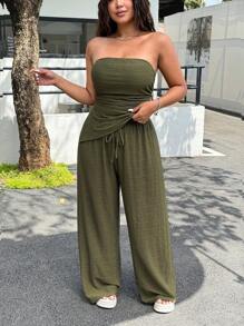 SHEIN EZwear 2 Pezzi, completo estivo casual in taglie forti per donna, composto da top tubo e pantaloni lunghi