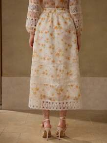MOTF PREMIUM FLORAL PRINT CONTRAST LACE SKIRT - Orange - View 5
