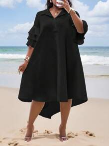 Slaydiva 2025 Neues Design Frauen Outfit für Rave/Ostern/Old Money Stil/Country Konzert/Ausgehen/Fairycore/Festival/Tropischer Urlaub, geeignet für weißen Frühling/Sommer, Sommer, Rave, Europäischen Sommer, Frühling, Westernmode Plus, Konzert, Abschluss, vielseitig für täglichen Weg zur Arbeit, Business Lässig, minimalistisch Lässig Strandkurzarmshirt mit gerüschten Ärmeln, Puppenkleid, asymmetrischer Saum Mittellängenkleid