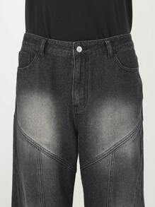 Manfinity Roghcode 男士简约时尚休闲日常牛仔裤街头休闲装，摇滚风 - 黑色 - 查看 5