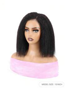 4x4 Lace Glueless Bob Wig Human Hair Kinky Straight Hair Put On And Go Short Bob Lace Pre Cut Pre Plucked For Women Natural Black Color 180% Density - Natural Black - View 2