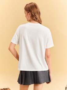 TOM & JERRY X SHEIN Women's Casual Cartoon & Tower Print Round Neck Short Sleeve T-Shirt, Summer