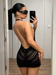 SHEIN ICON Women's Solid Color Hollow Out Backless Sleeveless Mini Dress