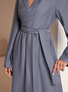 SHEIN Najma Áo khoác ngoài dài kiểu Ả Rập màu trơn cho nữ, kín đáo - Màu xanh lam - Xem 2
