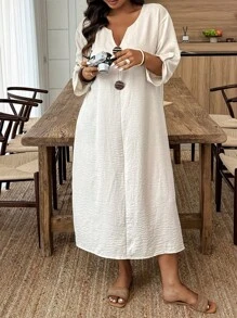 Weeklong Plus Size Casual Simple Fashion Daily Wear Dress BASICS - Apricot - View 6