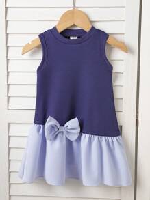 Souflis Souflis Vestido de verano azul marino para niñas bebé, lindo, de cumpleaños, cuello alto, sin mangas, patchwork asimétrico, elegante, dulce, de moda, cómodo, para uso diario - Multicolor - Ver 8
