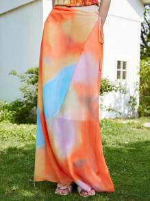 SHEIN LUNE 女士系带裹腰荷叶边半身裙，浪漫海滩度假风，春夏款 - 彩色 - 查看 3