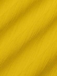 SOLERSUN Solid Color Deep V-Neck Short Sleeve Elegant Office/Commute Dress, Summer - Mustard Yellow - View 3