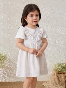 Blossori Baby Girls Pastoral Vacation Puff Sleeve White Dress - White - View 5