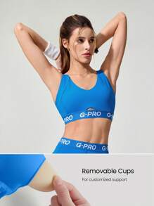 GLOWMODE Sujetador deportivo Powersculpt™ de alta sujeción con tirantes cruzados ajustables, banda elástica y escote en V, para entrenamiento, gimnasio y , con copas extraíbles - Blue Power - Ver 3