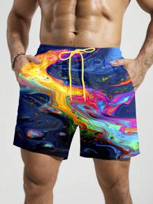 Manfinity VDAYZ Men's Summer Vacation All-Over Print Drawstring Waist Slanted Pocket Beach Shorts Men Swim Trunks - Multicolor - View 6