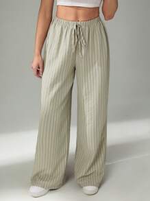 SHEIN Tall Weite gestreifte Schlupfhose mit Bindeband vorne, Lässig Kleidung