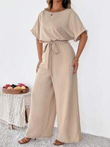 SHEIN Clasi Plus-size effen jumpsuit met korte mouwen, modieus, geschikt voor de zomer
