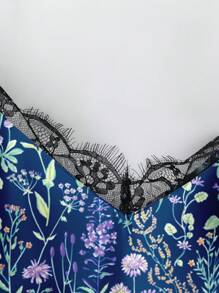 SHEIN VCAY Áo ba lỗ và áo ba lỗ in hoa cỡ lớn - Màu xanh lam - Xem 2