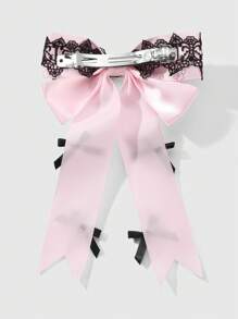 ROMWE Anime 1 Stück koreanischer Stil exquisiter süßer & cooler hochwertige schwarze Spitzenborte rosa Schleifenclip, Haarklammer, Haaraccessoire geeignet für Frauen, Alltag, Geschenk