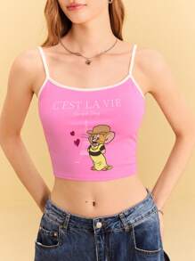 TOM & JERRY X SHEIN Top cropped sin mangas con estampado de ratón de dibujos animados para mujer, verano