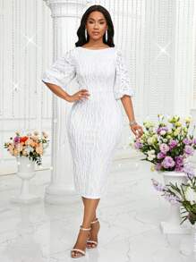 SHEIN Lady 女士中长连衣裙，时尚夏季生日/活动礼服/办公礼服/教堂礼服/婚纱/节日礼服/白色连衣裙/商务休闲女士婚礼宾客礼服/夏季热带风情女士连衣裙/非洲女士服装/办公女士连衣裙/工作女士连衣裙/毕业礼服/优雅连衣裙/节日/节日女士白色连衣裙/优雅礼服/女士连衣裙/生日女士连衣裙/生日工作夏季连衣裙 - 白色 - 查看 5