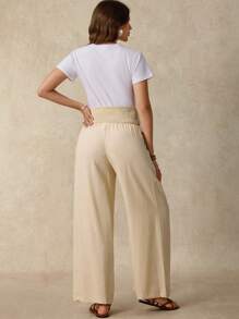 SHEIN Maternity  Trousers Solid Color Maternity Pants, Fashionable For Summer  Maternity Trousers  BOHO - Apricot - View 2