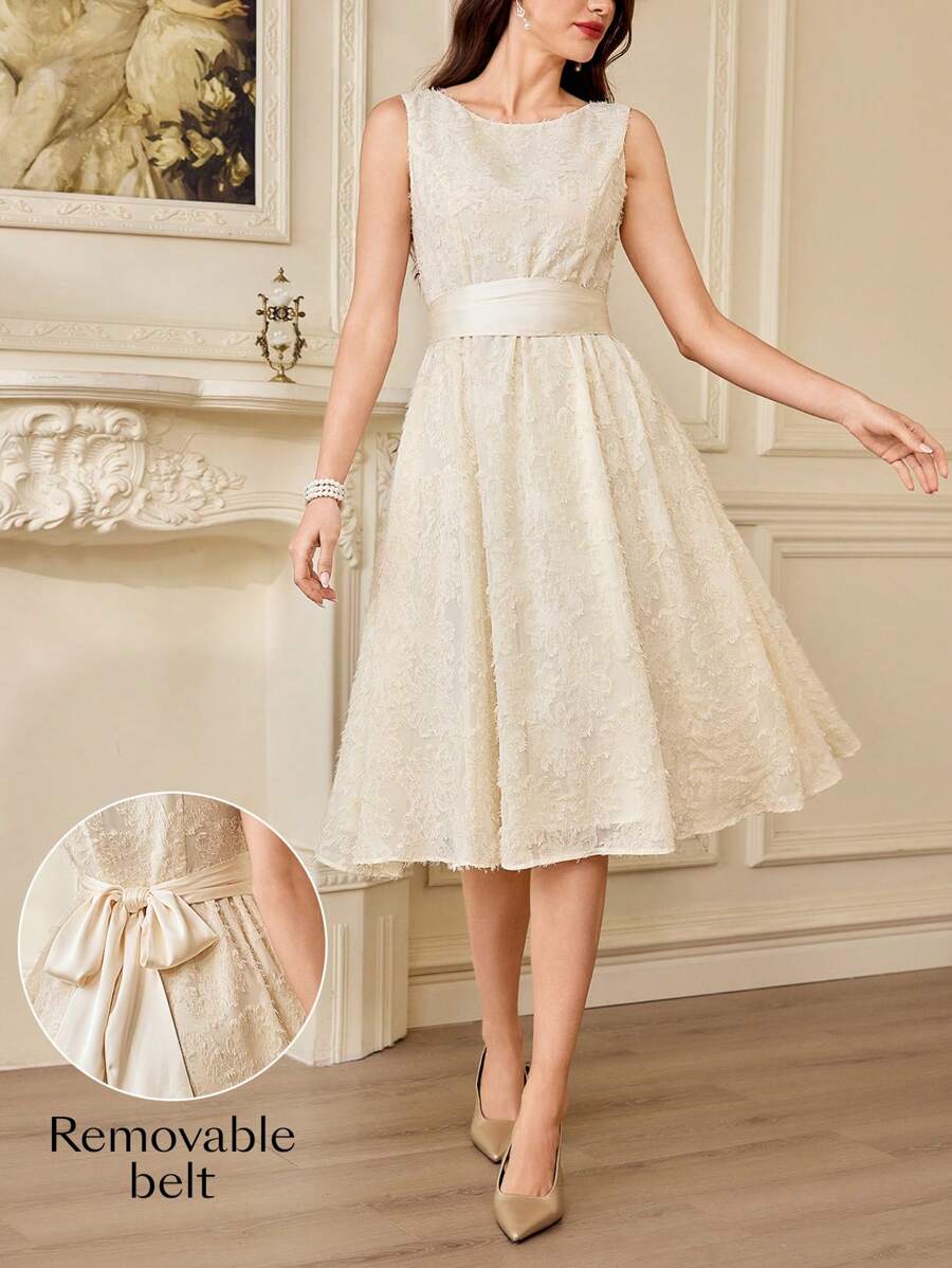 Vintamour Vestito elegante vintage in jacquard con fiocco, da donna, abito estivo per vacanza