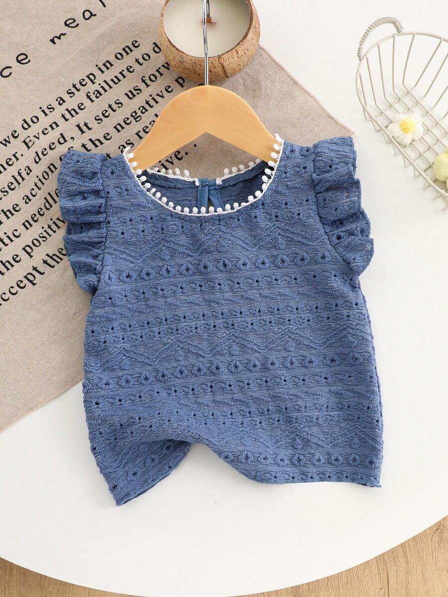 SHEIN Vintaside Kids 女婴复古纹理柔软衬衫,优雅舒适的室内和室外穿着设计,春夏 - 霧霾藍 - 查看 1
