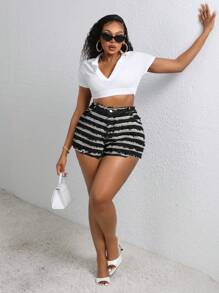 SHEIN SXY Quần short denim rách cỡ lớn - màu đen - Xem 5
