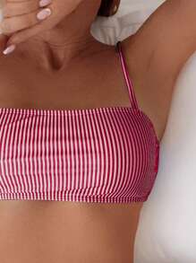 Swim Vcay 2 件套女士随机条纹印花抹胸上衣和高腰比基尼泳装，休闲海滩度假 - 彩色 - 查看 5
