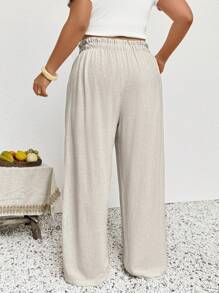 SHEIN Frenchy 女士大码休闲时尚长裤，度假休闲风格 - 杏色 - 查看 5