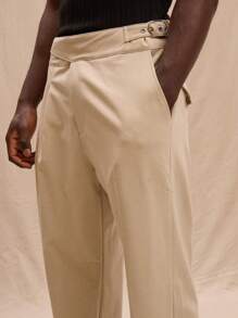 Musero Tailored Side Pleat Buckle Waist Detail Straight Leg Trousers Spring, Summer, Streetstyle - Light Grey - View 5
