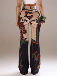 MUSERA 印花喇叭牛仔裤，适合音乐节、演唱会、锐舞派对、夜店、夏季、性感后台、伊比沙岛西部风情、秋季、冬季、纳什维尔秋季时尚风。 - 彩色 - 查看 3