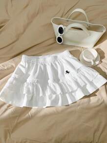 Comfortcana Women's Summer Elastic Waist Ruffle Hem Embroidered Skirt - White - View 6
