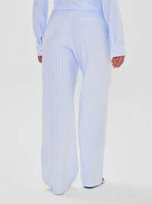 MUSERA Tailored Mid Rise Pinstripe Straight Leg Trousers Elegant Professional Business Casual Vacation Fall Winter Autumn Work Office Old Money Date Night Going Out Back To School Wedding Guest Suit Cute Everyday Capsule Wardrobe Spring Holiday - Baby Blue - View 2