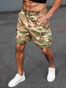 Manfinity Homme 男士宽松迷彩工装短裤 - 軍綠色 - 查看 3