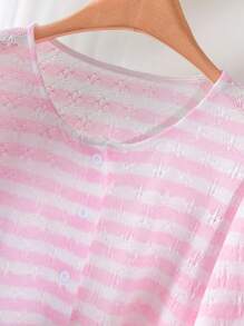 CosyJoli Set casual da 2 pezzi, composto da top a maniche corte a righe e pantaloncini taglie forti, adatto per l'estate - Rosa - Visualizzare 3