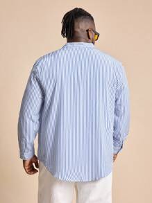 EASEVO Men's Plus Size Casual Striped Long Sleeve Shirt , Button Up Plain Light Blue Going Out - Multicolor - View 2
