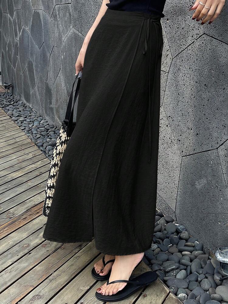 Women's Casual Resort Solid Color Tie-Up Wrap Around Skirt Work Summer Women Plus Clothing Business Casual Women Short Summer Skirts For Women Long Skirt With Slit Linen