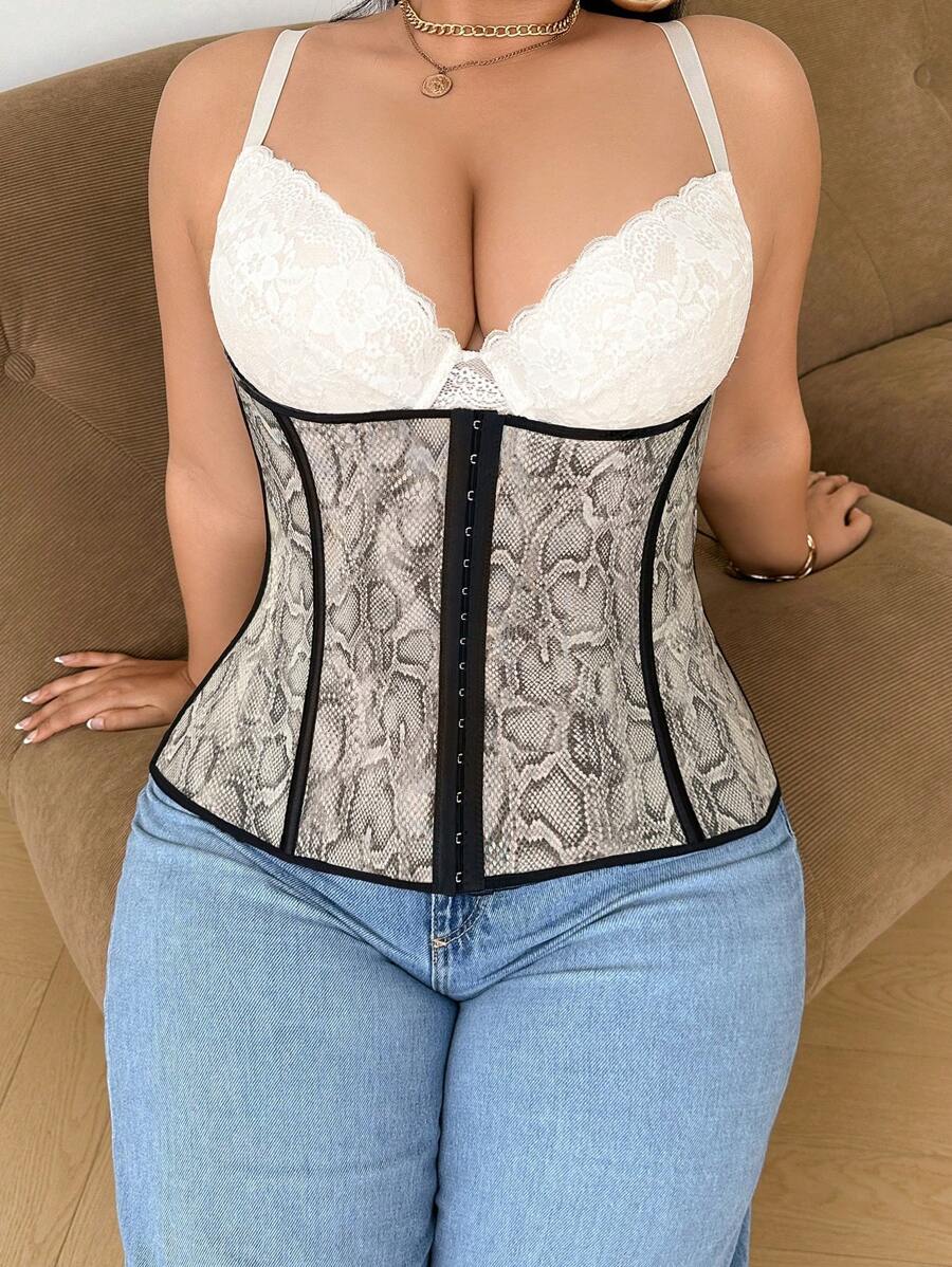 SHEIN 1pc Plus Size Women Snake Skin Print Shapewear Waist Corset - Multicolor - View 1