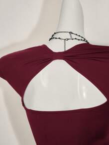 SHEIN ICON Sexy Cropped Scoop Neck Backless Basic Casual Functional (Moisture Wicking) Black T-Shirt - Burgundy - View 8