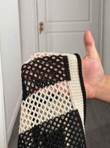 Slaydiva New Summer Casual Sportswear Casual Home Wear Beach Vacation Casual Vacation Simple Style Basic Style Lapel Shirt Collar V-Neck Open Placket Short-Sleeved Woolen Top + Wide-Leg Pants Trousers Black And White Striped Woolen Suit Women's Sweater Two-Piece Suit - Black - View 11