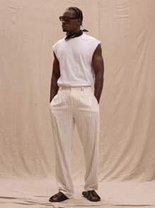 Musero Pinstripe Belt Loop Straight Leg Trousers Spring, Summer, Streetstyle - Black and White - View 1