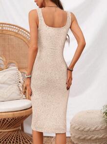 SHEIN LUNE 女士休闲罗纹无袖中长连衣裙，基本款修身款，适合日常穿着，春夏季 - 粉色 - 查看 2